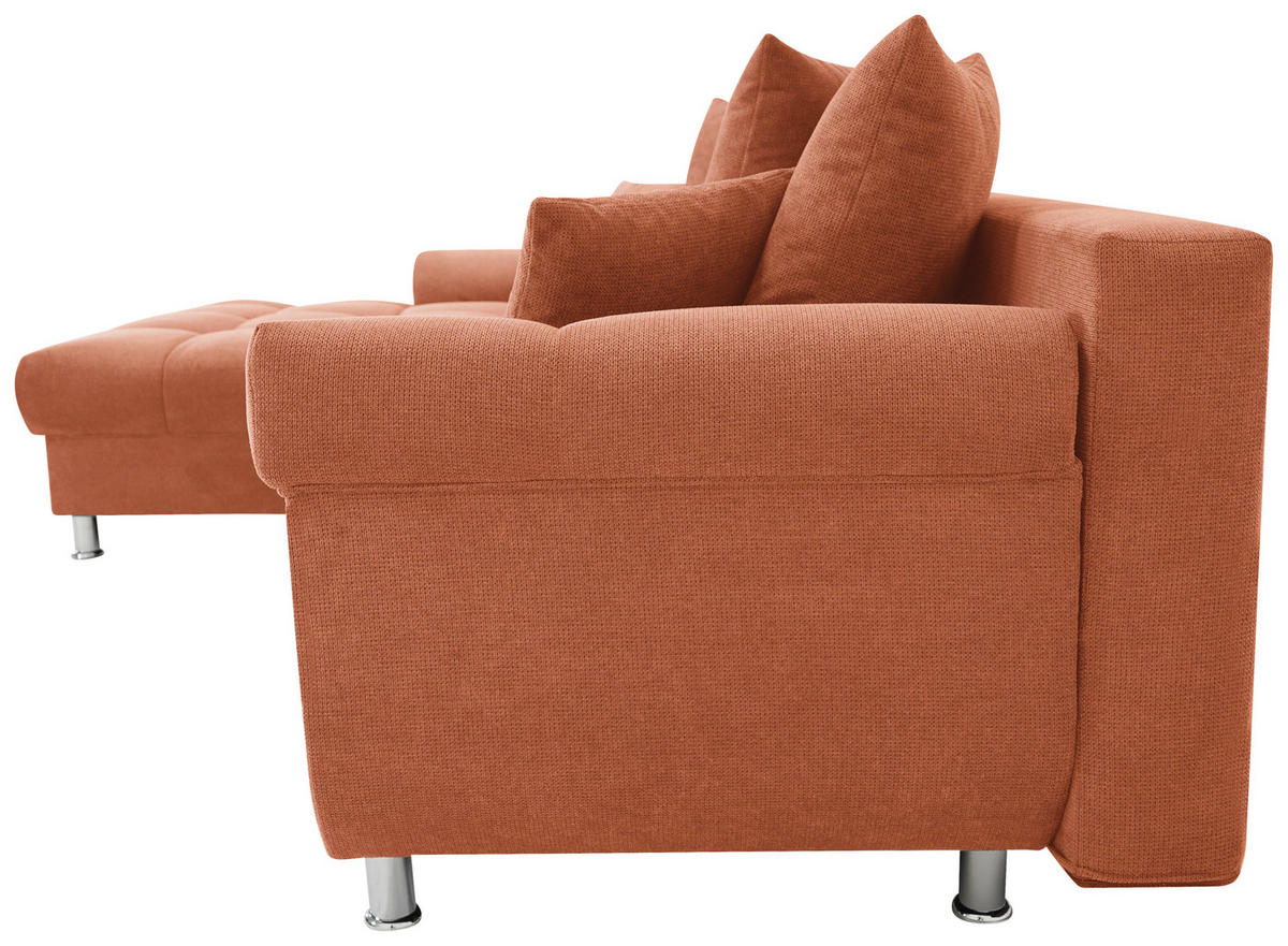 ECKSOFA Cognac Flachgewebe, Mikrofaser  - Chromfarben/Cognac, Design, Kunststoff/Textil (198/312cm) - Livetastic