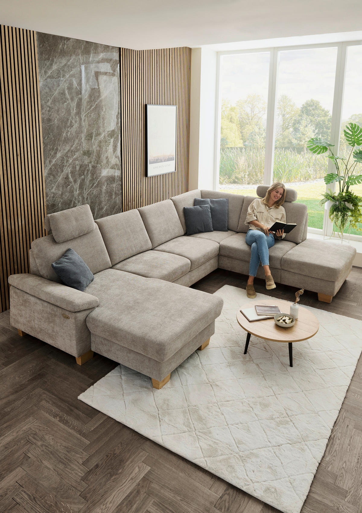 WOHNLANDSCHAFT Beldomo System in Flachgewebe Beige  - Eichefarben/Beige, KONVENTIONELL, Holz/Textil (167/316/235cm) - Beldomo System