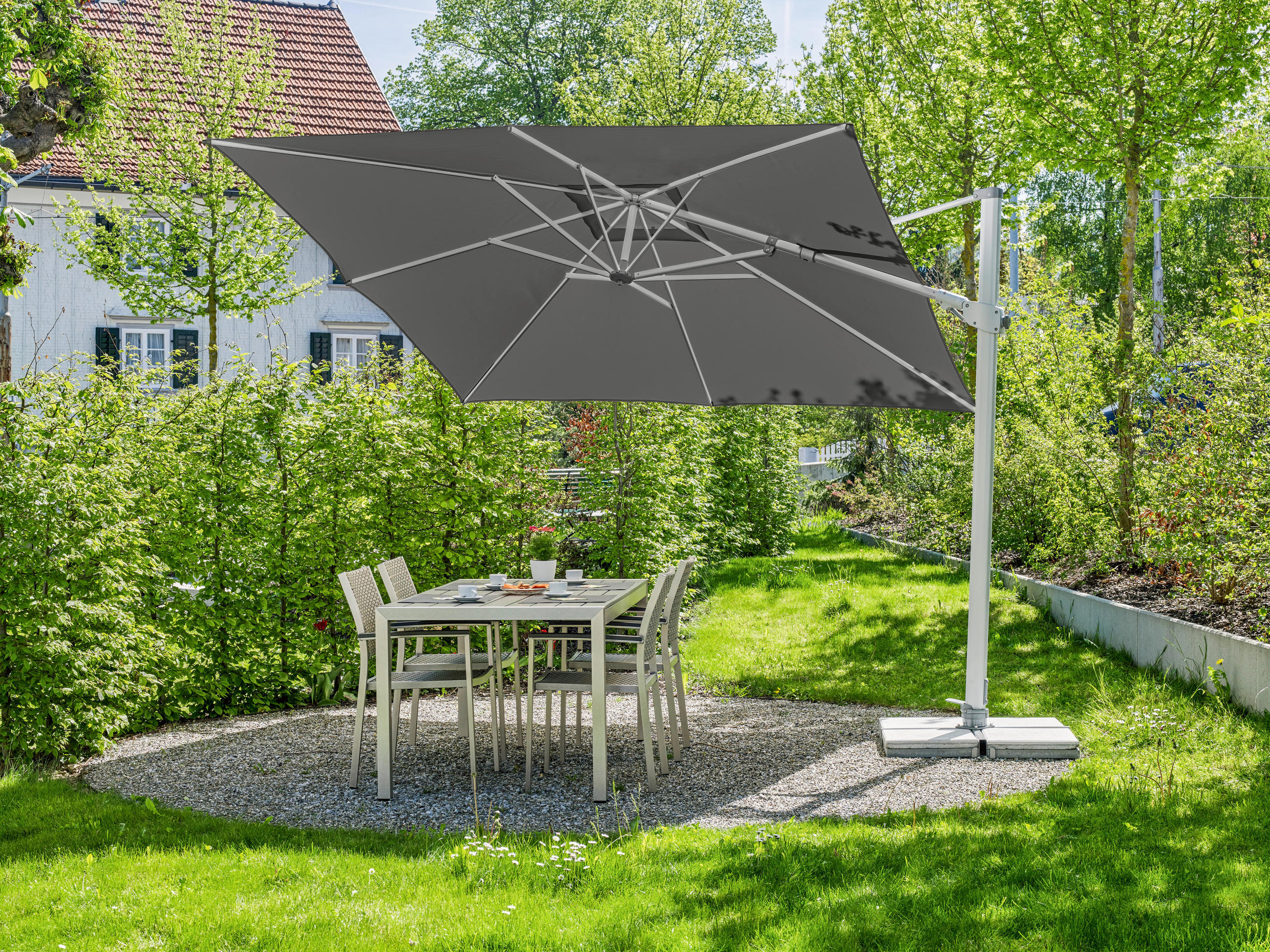 AMPELSCHIRM 300x300 cm Grau  - Silberfarben/Grau, KONVENTIONELL, Textil/Metall (300/300cm) - Suncomfort by Glatz