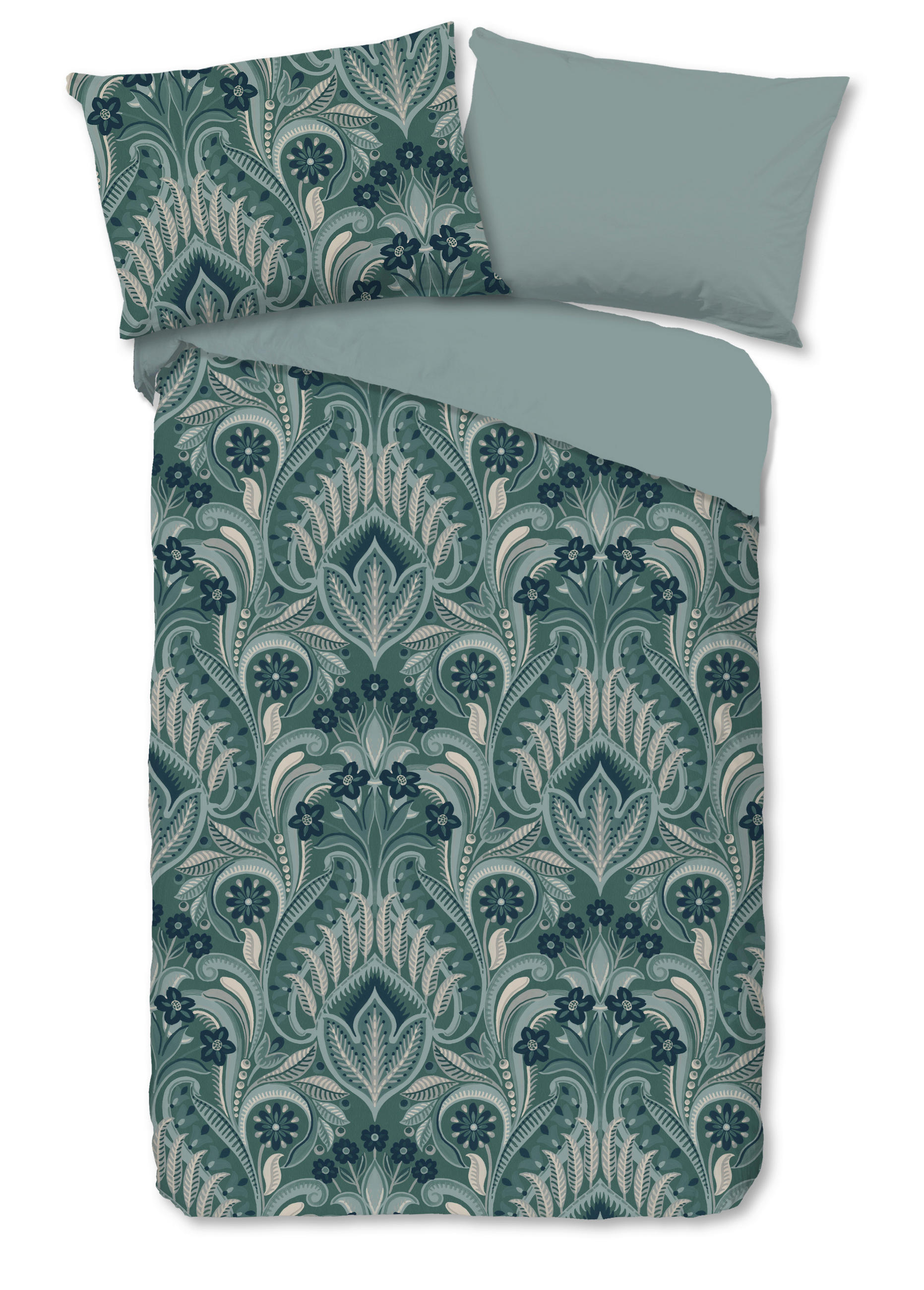 WENDEBETTWÄSCHE 2-teilig Good Morning Renforcé 140/200 cm  - Perlmutt/Grün, Basics, Textil (140/200cm)