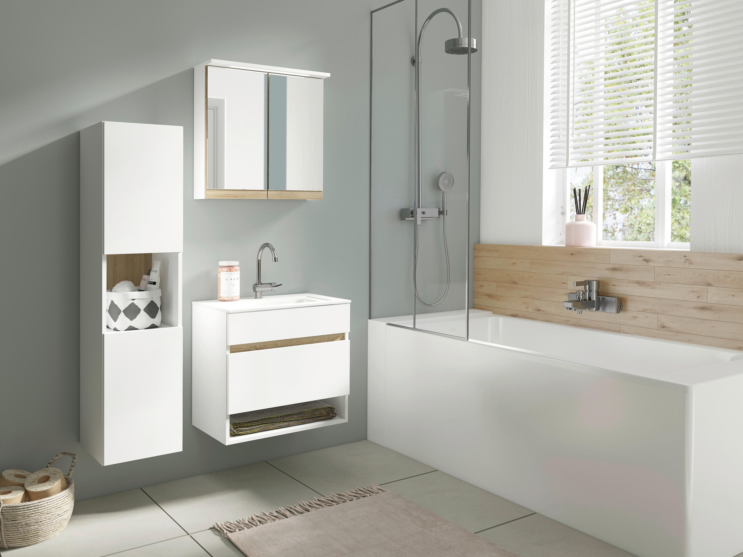 WASCHTISCHKOMBI 60 cm  - Weiß/Sonoma Eiche, MODERN, Naturmaterialien/Holzwerkstoff (60cm) - MID.YOU