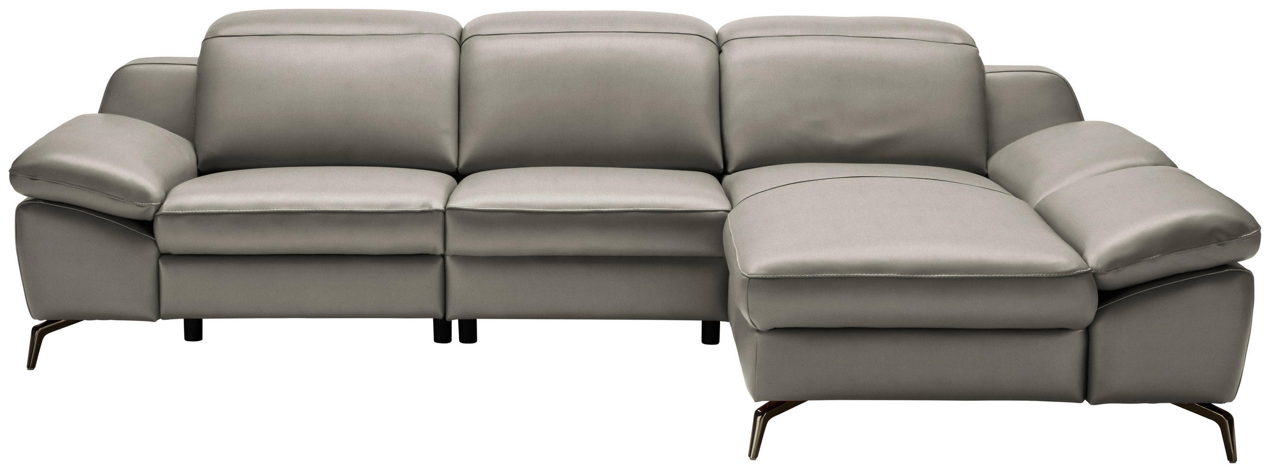 ECKSOFA in Echtleder Graubraun  286/183 cm  - Graubraun/Schwarz, Design, Leder/Metall (286/183cm) - Celina Home