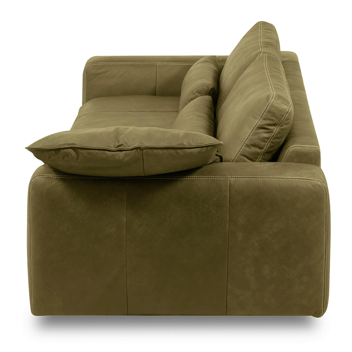 3-SITZER-SOFA  in Echtleder Olivgrün   - Beige/Schwarz, Design, Leder/Kunststoff (300/85/123cm) - Livetastic