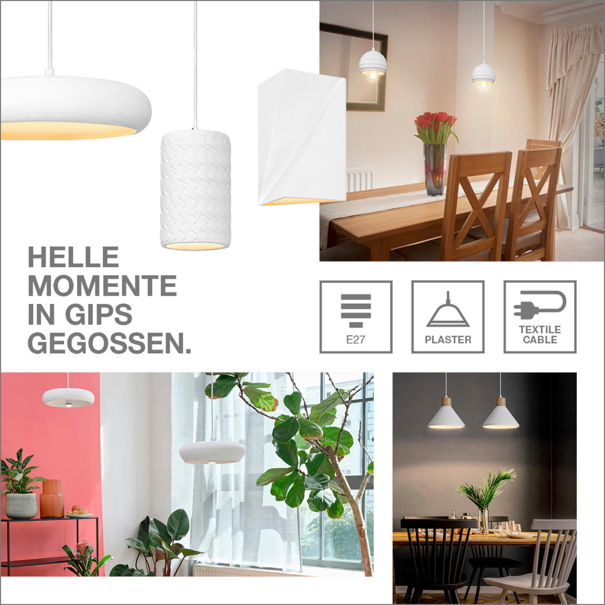 HÄNGELEUCHTE 14/128 cm  - Weiß, Basics, Stein/Metall (14/128cm) - Osram