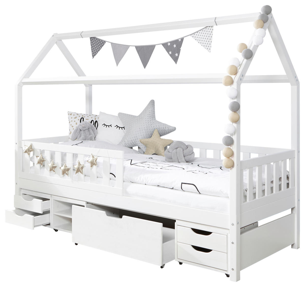 HAUSBETT 90/200 cm Weiss  - Weiss, Modern, Holz (90/200cm) - MID.YOU