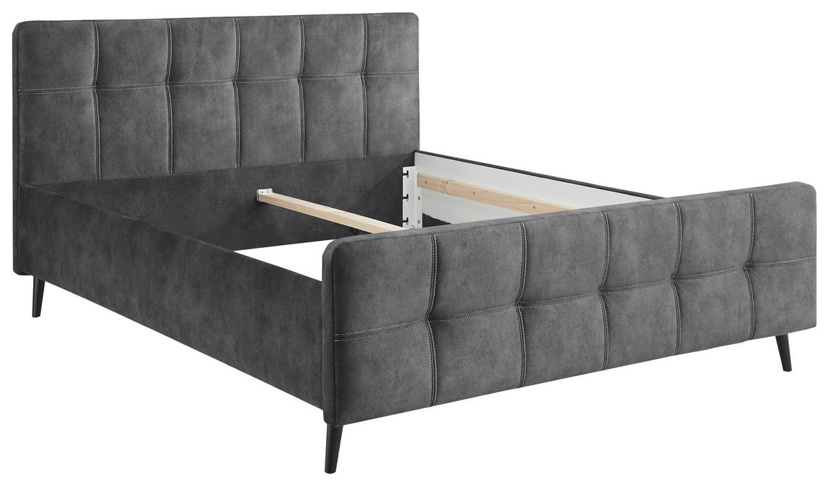 LIT REMBOURRÉ 180/200 cm  in Anthrazit  - noir/anthracite, Basics, textile/bois (180/200cm) - MID.YOU