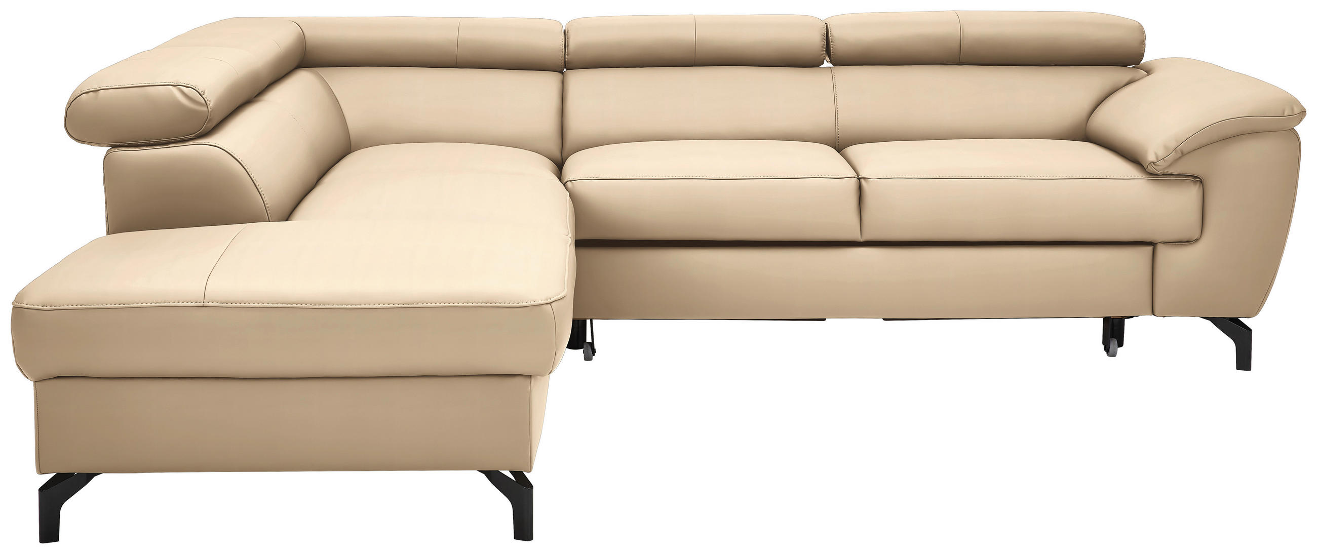 ECKSOFA in Echtleder Beige  - Beige/Schwarz, Design, Leder/Metall (220/256cm) - Celina Home