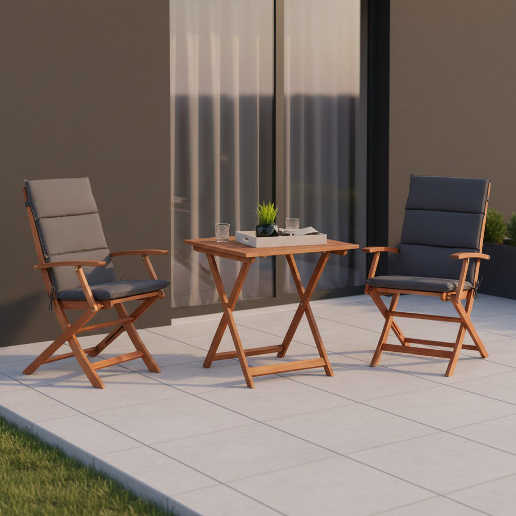 BALKONSET  5-teilig  - Braun/Grau, KONVENTIONELL, Holz/Textil - Gardenson