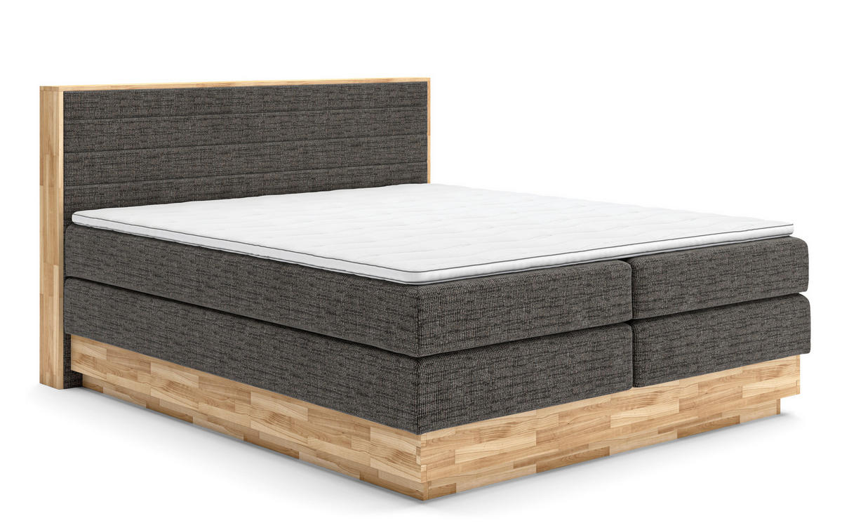 BOXSPRINGBETT 160/200 cm,  in Braun, Eichefarben, Matratze, gepolstertes Kopfteil, Bettkasten, Topper, H2 + H2 = mittel  - Eichefarben/Schwarz, MODERN, Holz/Kunststoff (160/200cm) - Livetastic