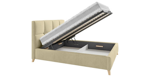 POLSTERBETT Bettkasten, Lattenrost 180/200 cm in Beige - Beige/Buchefarben, KONVENTIONELL, Holz/Textil (180/200cm) - Carryhome