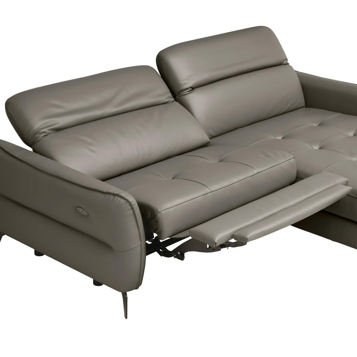 ECKSOFA inkl. Funktionen Grau Echtleder  - Schwarz/Grau, Design, Leder/Metall (246/175cm) - Celina Home