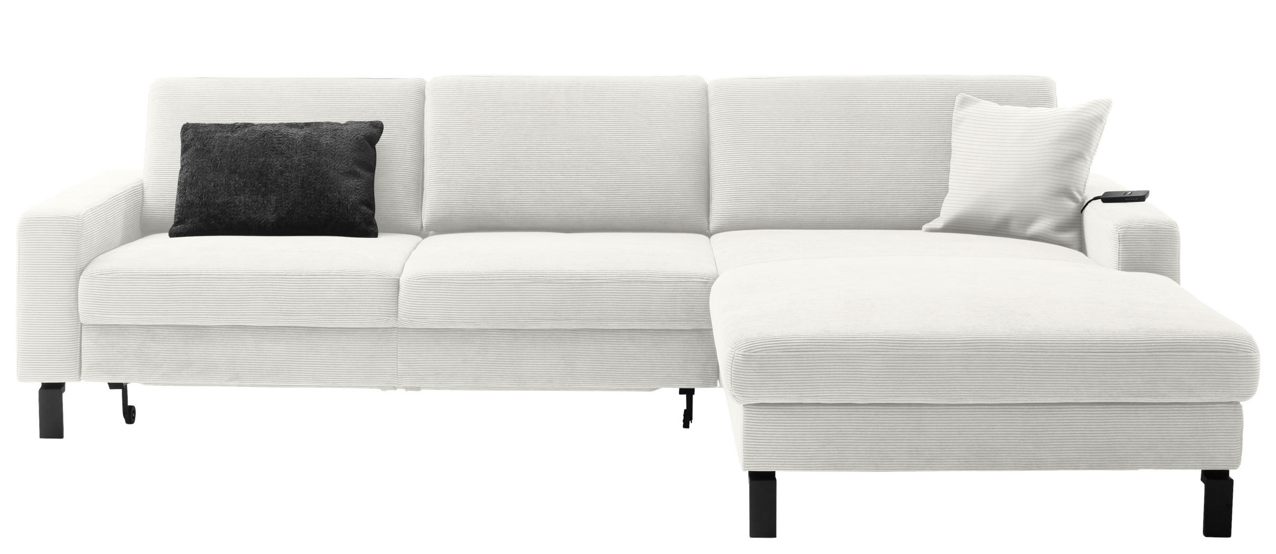 ECKSOFA in Cord Weiss  - Weiss/Schwarz, Design, Textil/Metall (298/185cm) - Pure Home Lifestyle
