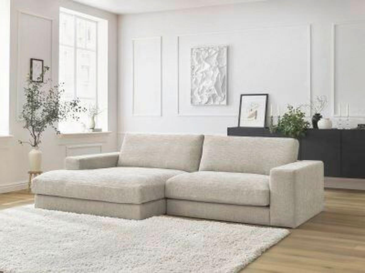 ECKSOFA Ottomane links  LEONARD  Beige Struktur  - Beige/Schwarz, MODERN, Kunststoff/Textil (159/274cm)