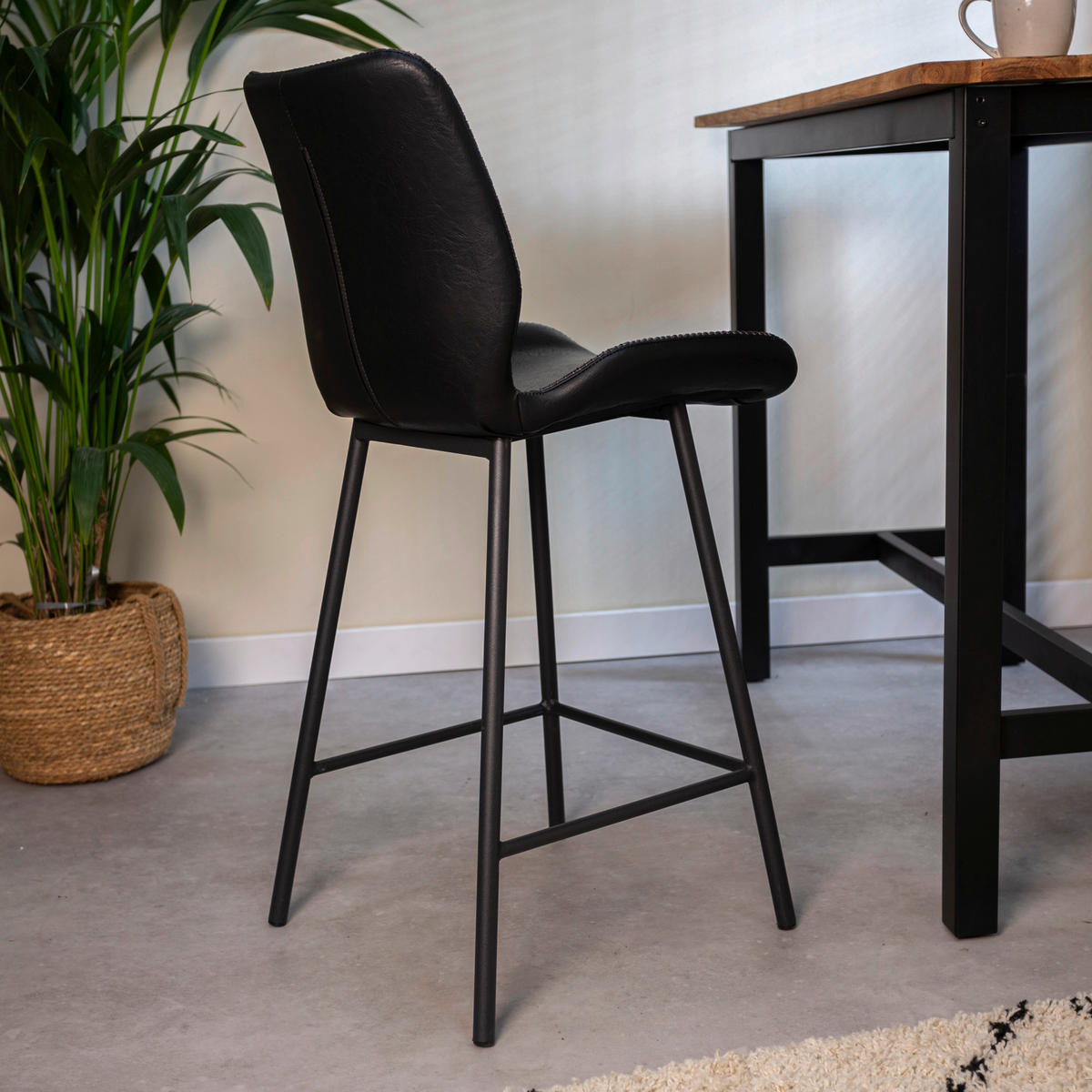 BARHOCKER-SET Lederlook Schwarz  - Schwarz, KONVENTIONELL, Kunststoff/Textil (47/99/55cm) - MID.YOU