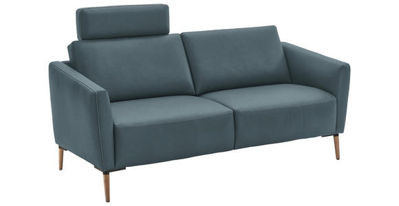 2-SITZER-SOFA  in Echtleder Blaugrau   - Eichefarben/Beige, Natur, Leder/Holz (207/86/87cm) - Valnatura
