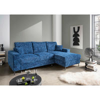 ECKSCHLAFSOFA  mit Rücken echt Struktur Blau  - Blau/Schwarz, KONVENTIONELL, Textil/Metall (237/143cm) - Livetastic