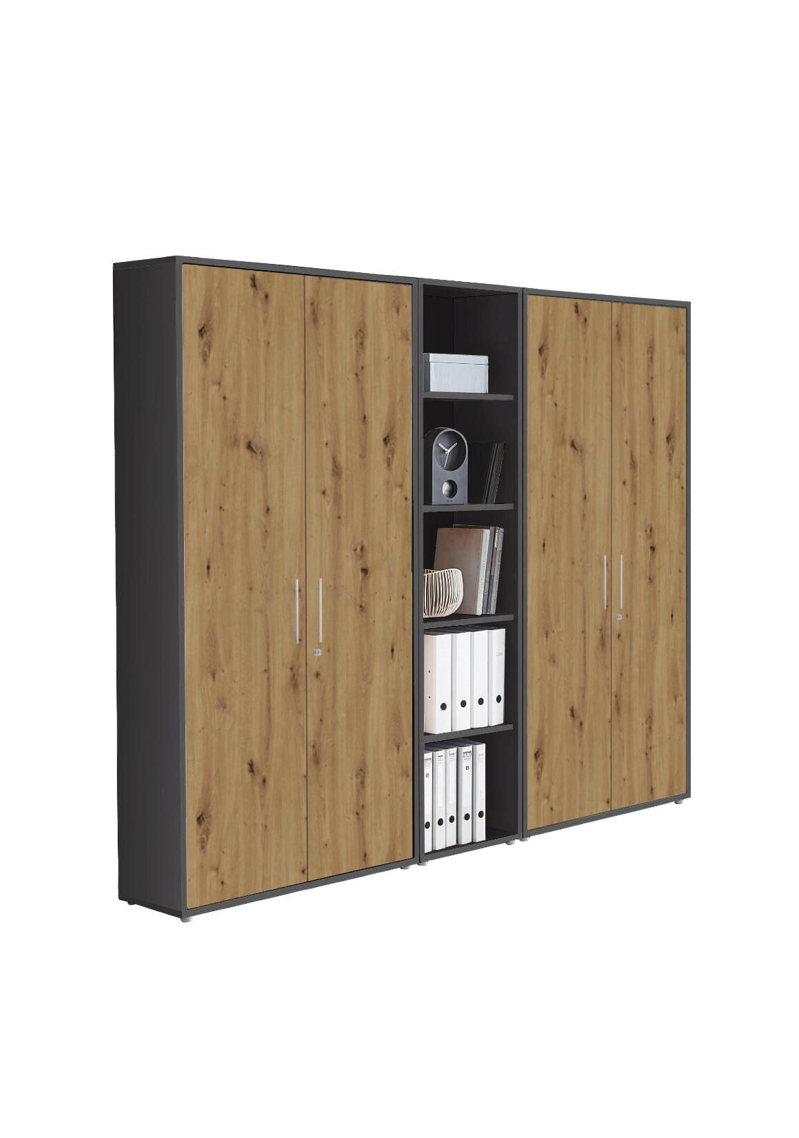 Mid.you Aktenschrank Office Edition Anthrazit, Eiche Artisan 212.9x185.6x33 cm