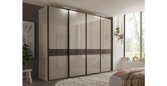 SCHWEBETÜRENSCHRANK 330/236/67 cm 4-türig Grau, Schieferfarben - Schieferfarben/Grau, KONVENTIONELL, Glas/Holzwerkstoff (330/236/67cm) - Novel