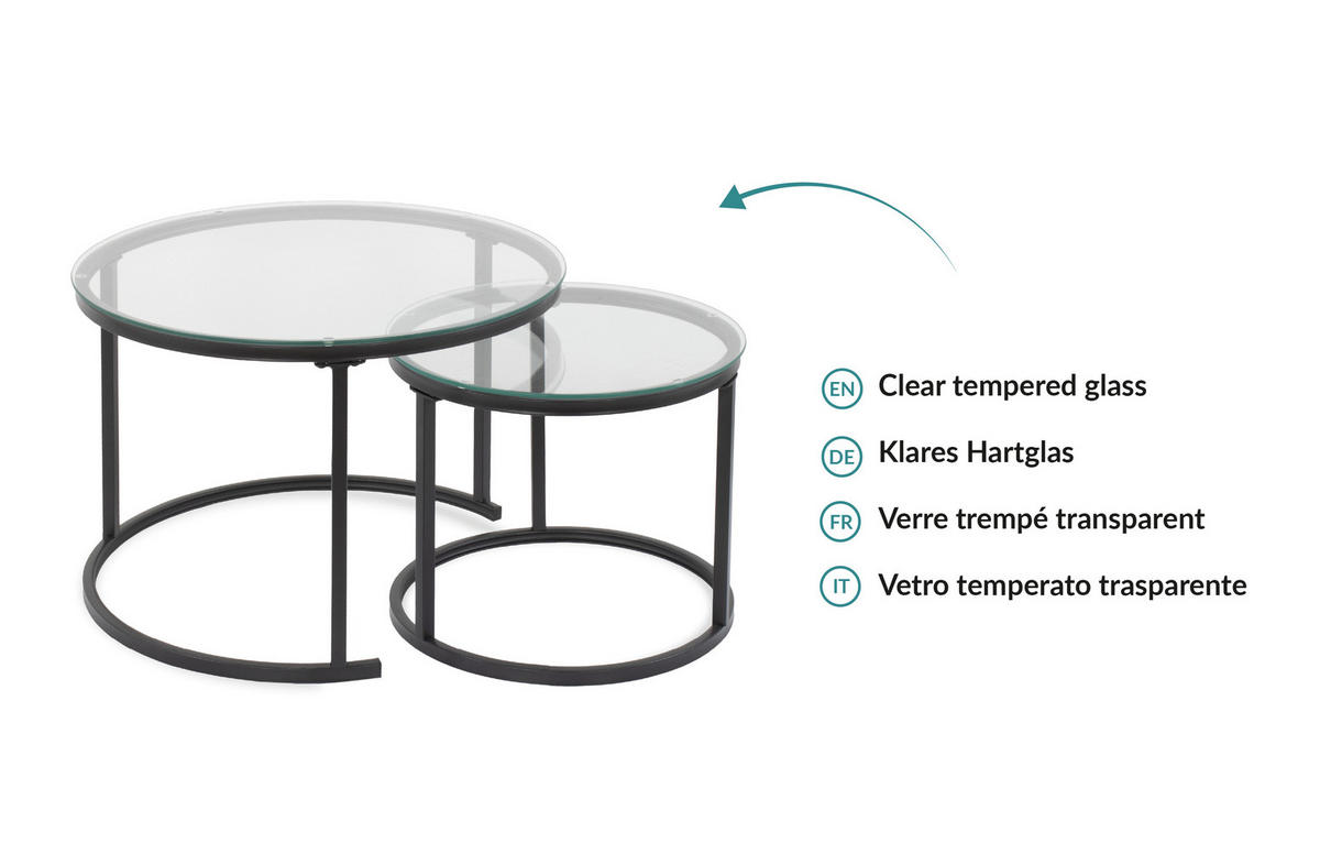 SET KLUB STOLIĆA višebojno, crna, bijela, prozirno  metal, staklo  - bijela/višebojno, Design, staklo/metal (50-70/50-70/38-45cm) - MID.YOU