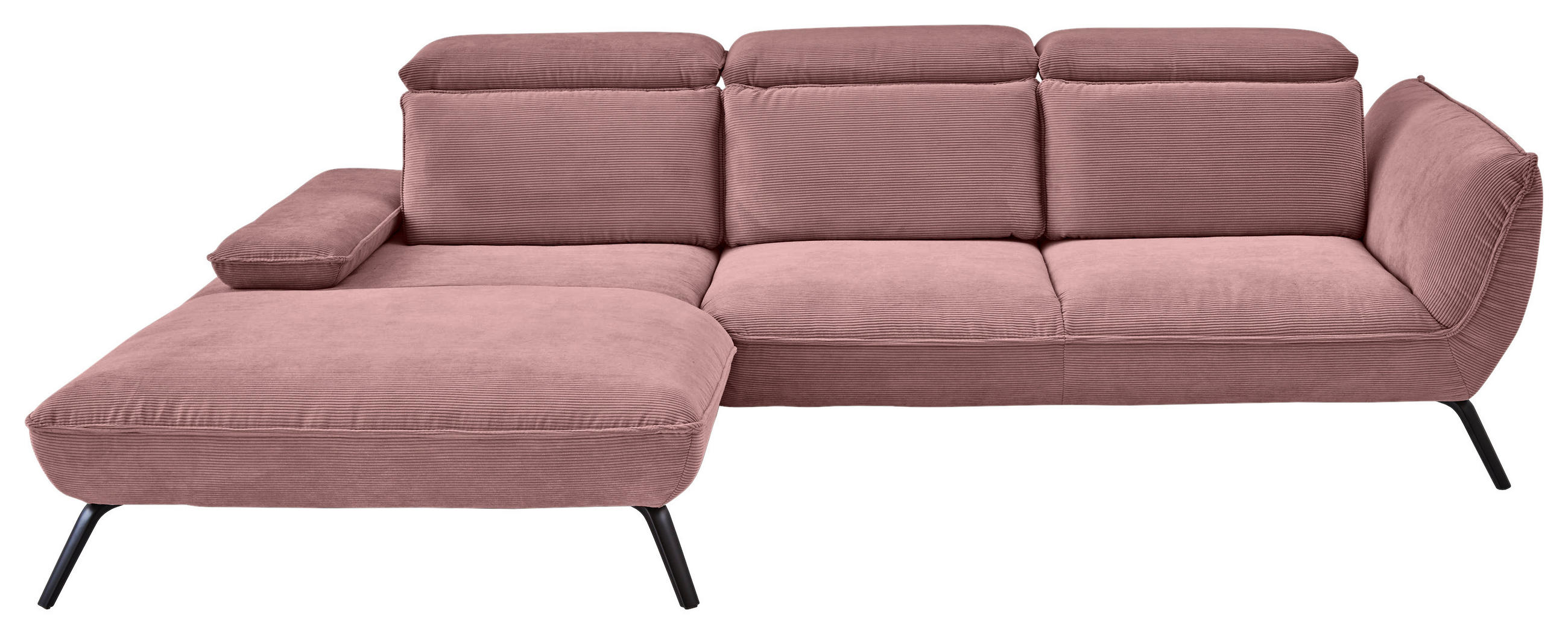 ECKSOFA in Cord Altrosa  196/301 cm  - Schwarz/Altrosa, Design, Textil/Metall (196/301cm) - Moderano
