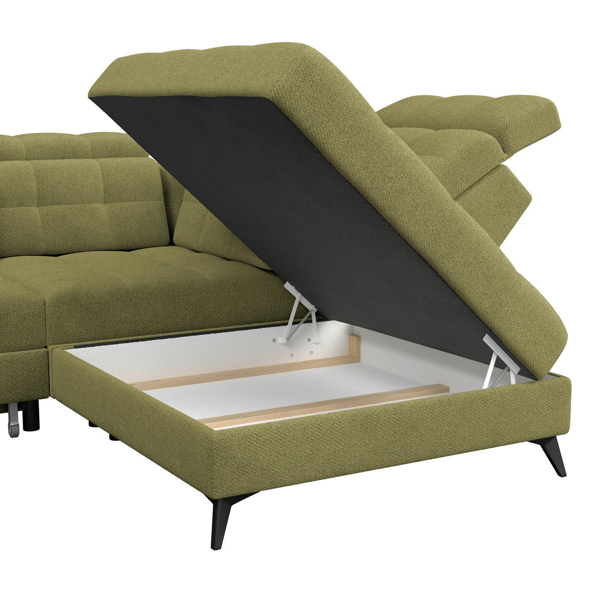 ECKSOFA BARLETTA NEW Grün Velours Bettkasten, Kopfteilverstellung, Sitztiefenverstellung, Liegefläche im Originalstoff  - Schwarz/Grün, ROMANTIK / LANDHAUS, Textil/Metall (289/228cm) - MID.YOU