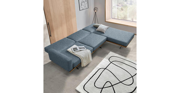 ECKSOFA in Flachgewebe Blau - Blau/Schwarz, Natur, Holz/Textil (326/170cm) - Valnatura