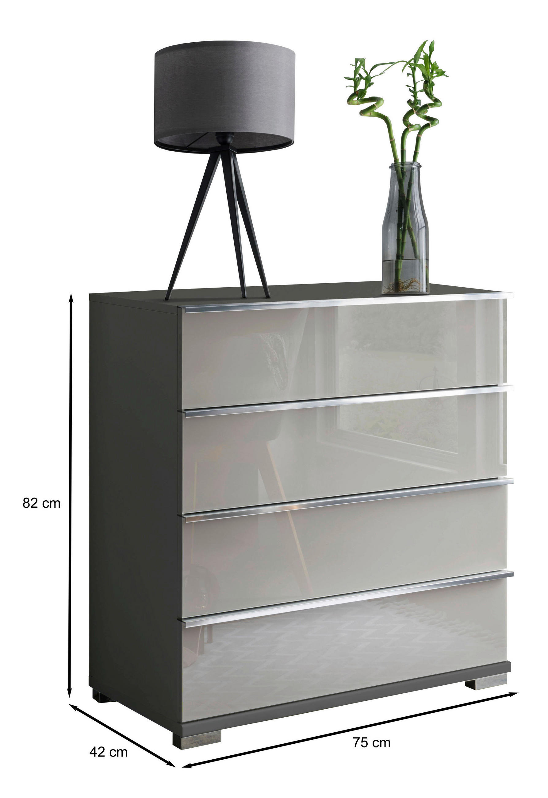 KOMMODE in 75/82/42 cm - Chromfarben/Dunkelgrau, Basics, Glas/Holzwerkstoff (75/82/42cm) - Venda