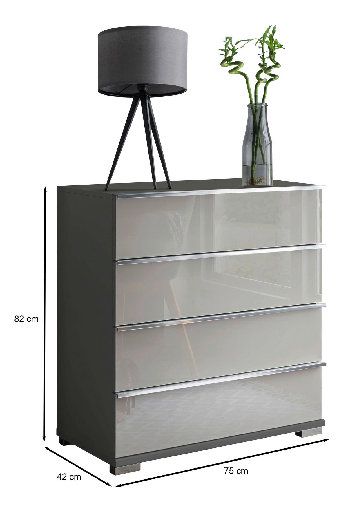 COMMODE 75/82/42 cm  in Hellgrau, Dunkelgrau  - Chromfarben/Dunkelgrau, Basics, Glas/Holzwerkstoff (75/82/42cm) - Venda