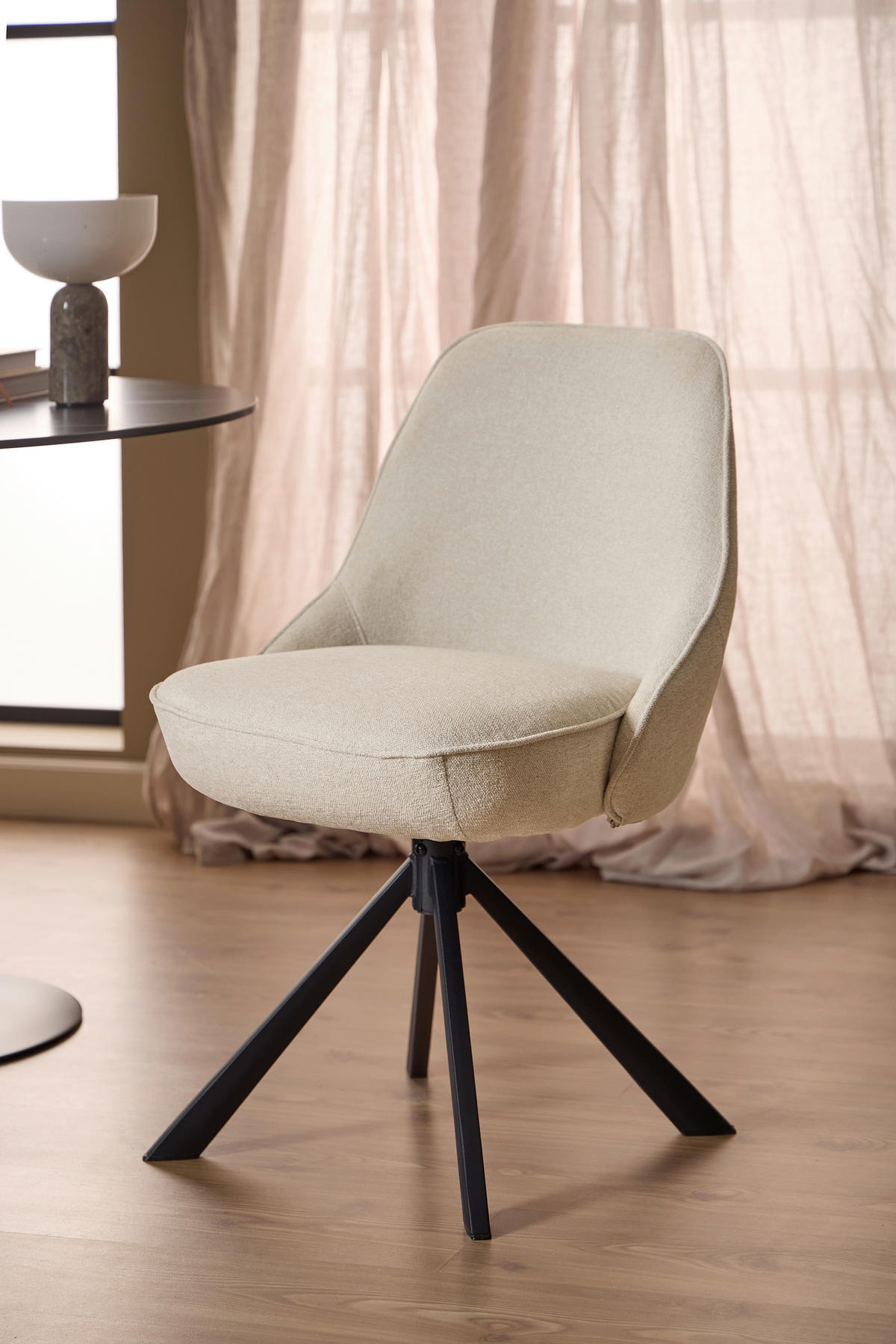 STUHL  in Stahl Flachgewebe  - Beige/Schwarz, Trend, Textil/Metall (52/83,5/56cm) - MID.YOU
