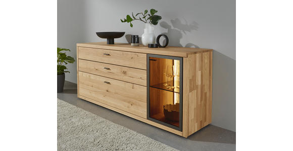 SIDEBOARD 168/74/45,0 cm  in Dunkelgrau, Wildeiche  - Wildeiche/Dunkelgrau, Design, Glas/Holz (168/74/45,0cm) - Valnatura