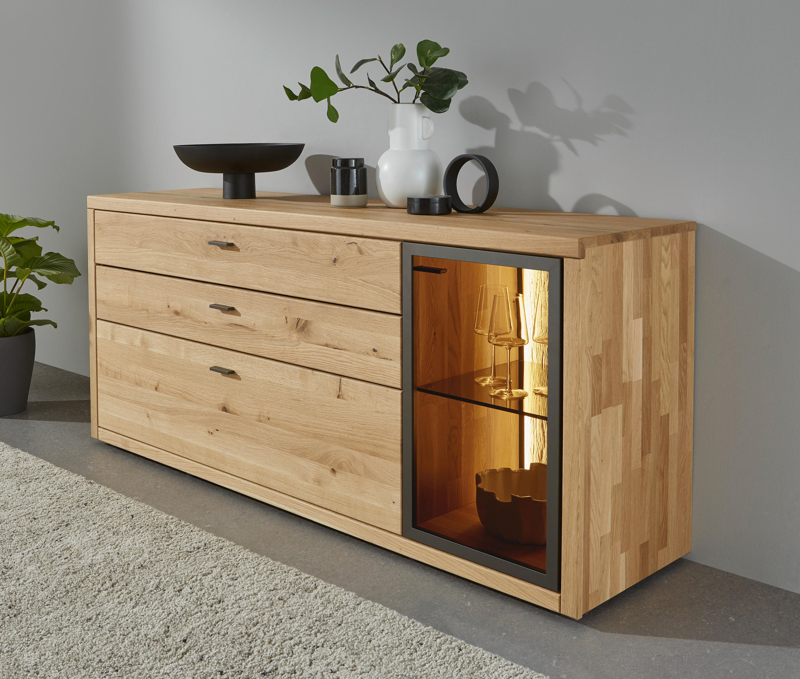 SIDEBOARD 168/74/45,0 cm - Wildeiche/Dunkelgrau, Design, Glas/Holz (168/74/45,0cm) - Valnatura