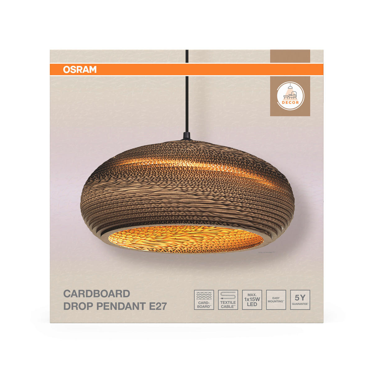 HÄNGELEUCHTE 40/125 cm  - Braun, Natur, Karton/Metall (40/125cm) - Osram