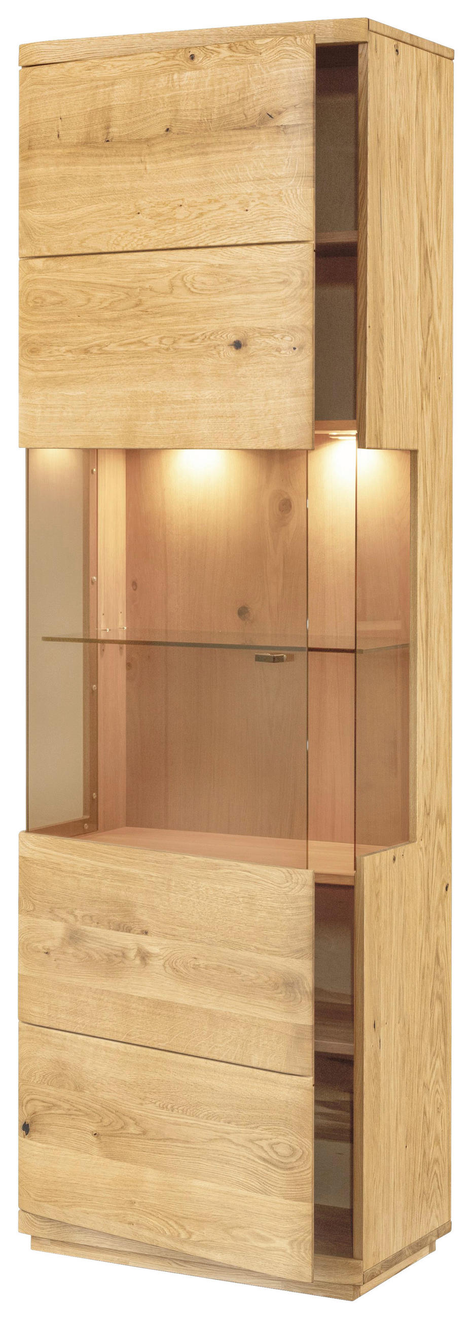 VITRINE  in massiv Eiche Eichefarben - Eichefarben/Transparent, Natur, Glas/Holz (65/205,8/38cm) - Linea Natura