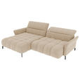 ECKSOFA Beige Flachgewebe Rücken echt, Kopfteilverstellung, Sitztiefenverstellung  - Beige/Schwarz, KONVENTIONELL, Textil/Metall (175/272cm) - Carryhome