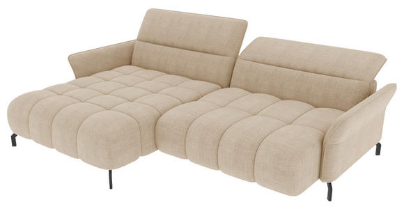 ECKSOFA Beige Flachgewebe Rücken echt, Kopfteilverstellung, Sitztiefenverstellung  - Beige/Schwarz, KONVENTIONELL, Textil/Metall (175/272cm) - Carryhome