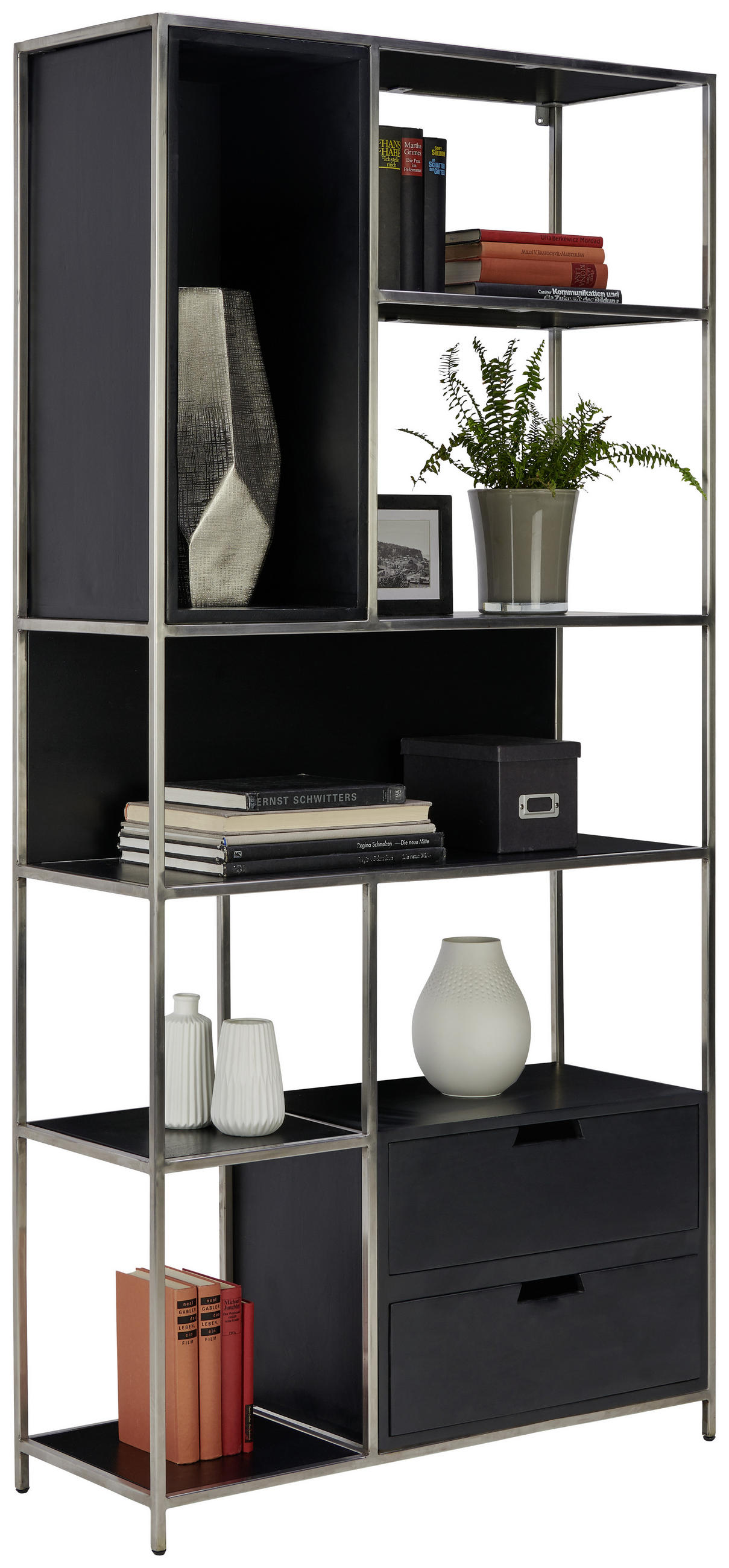Regal 90/185/34 cm Schwarz, Edelstahlfarben