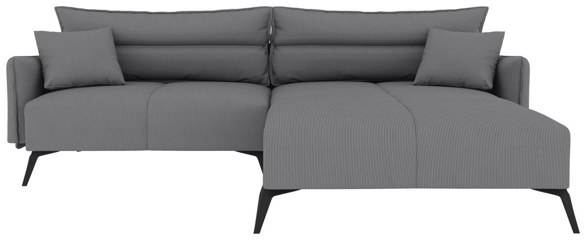 ECKSOFA in Cord Grau  253/180 cm  - Schwarz/Grau, KONVENTIONELL, Textil/Metall (253/180cm) - Carryhome