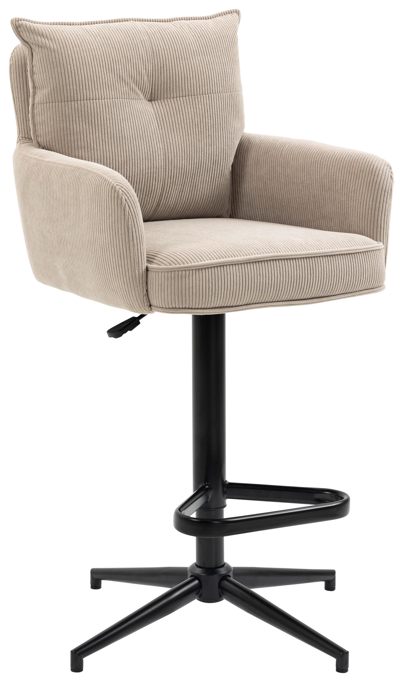 BARHOCKER Cord Creme, Beige Eisen Stoffauswahl, Sitzfläche 360° drehbar, inklusive Armlehnen  - Beige/Creme, Design, Textil/Metall (54/98-120/58cm) - Novel