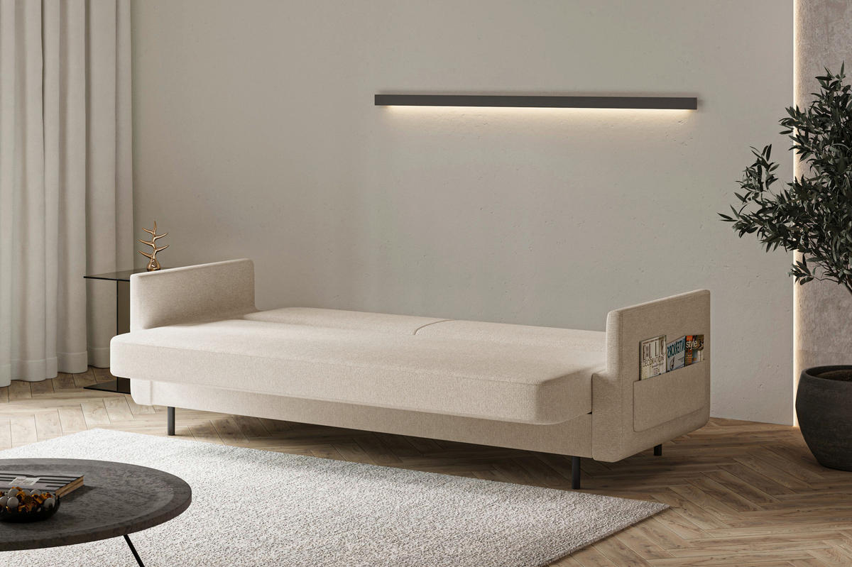 SCHLAFSOFA CLOUDY Beige  inkl. Schlaffunktion, Rücken echt, Stauraum  - Beige, Design, Textil/Metall (221/87/84cm) - MID.YOU