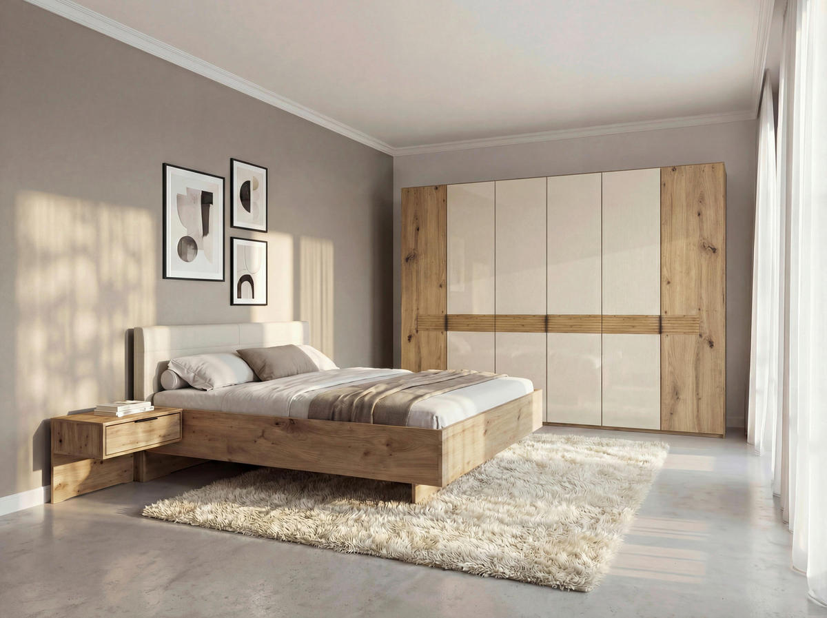 SCHLAFZIMMER Champagner, Eiche Bianco  - Eiche Bianco/Champagner, Design, Glas/Holz (180/200cm) - Musterring