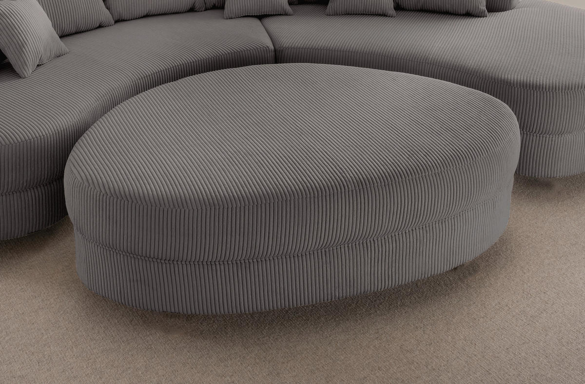 Wohnlandschaft inkl. Hocker Grau Cord  - Schwarz/Grau, Design, Kunststoff/Textil (300/160cm) - Livetastic