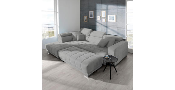 ECKSOFA in Mikrofaser Hellgrau  - Chromfarben/Hellgrau, Design, Textil/Metall (207/301cm) - Xora