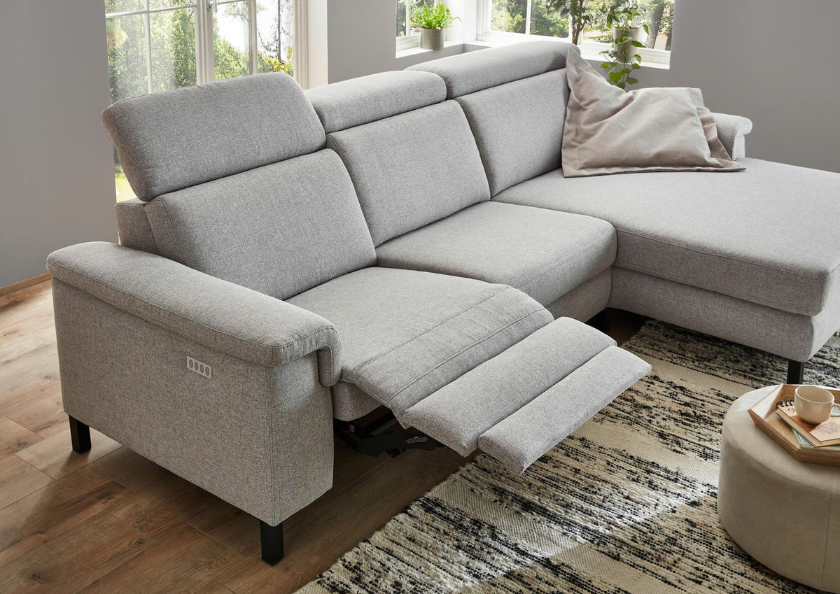 ECKSOFA in Flachgewebe Hellgrau  - Hellgrau/Schwarz, Konventionell, Textil/Metall (304/182cm) - Pure Home Comfort