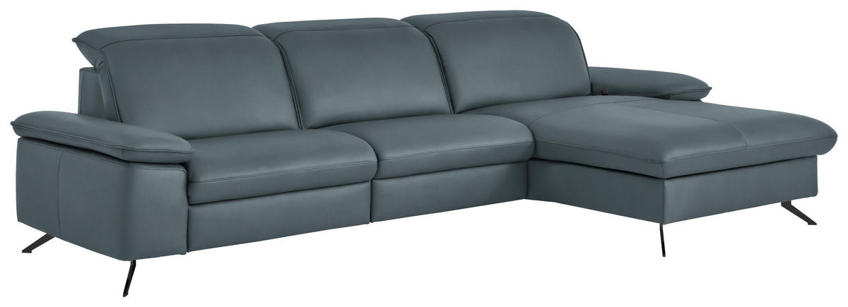 ECKSOFA  Echtleder Blaugrau  - Blaugrau/Schwarz, Design, Leder/Metall (307/169cm) - Beldomo Premium
