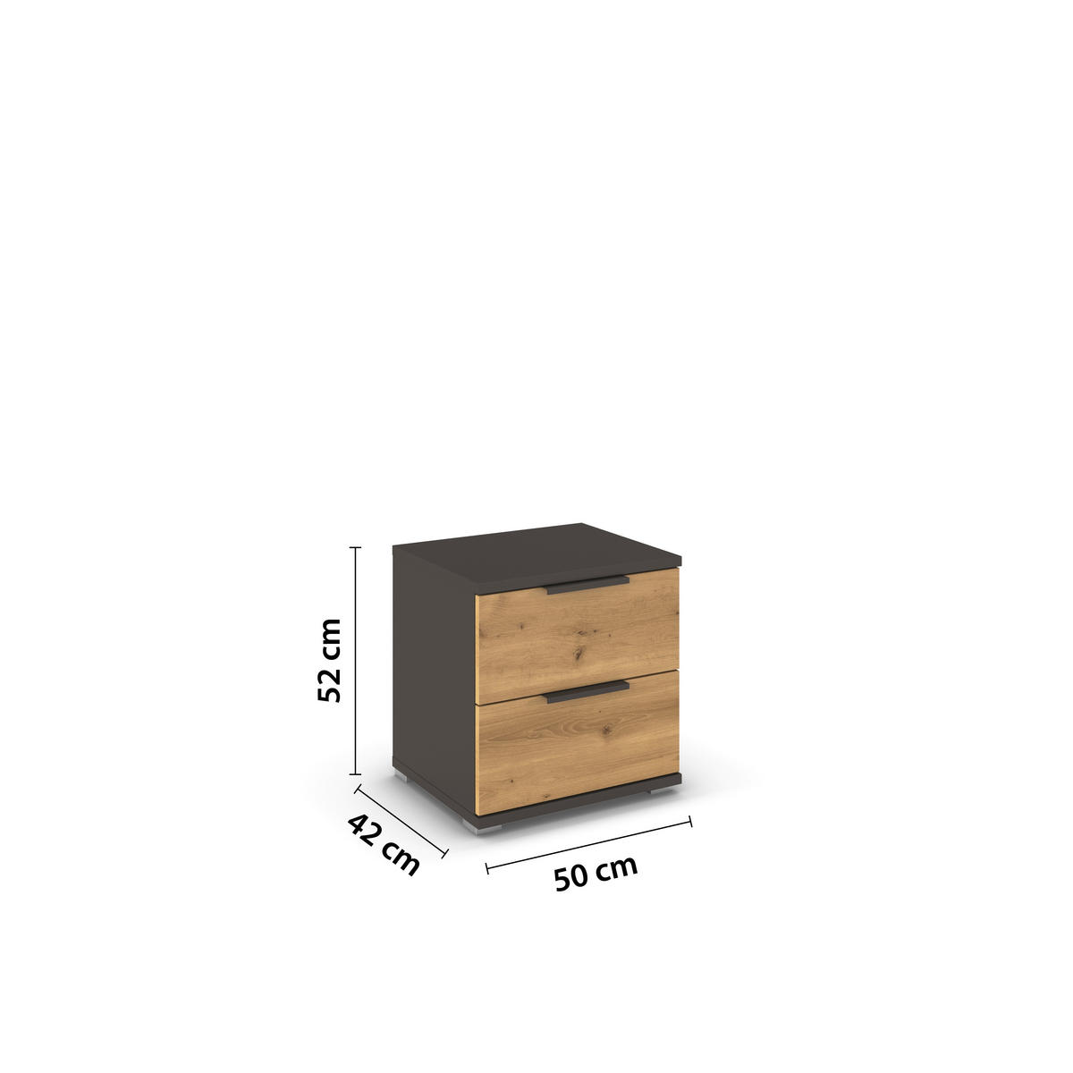 NACHTTISCH 50/52/42 cm  in Graphitfarben, Eichefarben  - Eichefarben/Graphitfarben, Konventionell, Holzwerkstoff/Metall (50/52/42cm) - Xora
