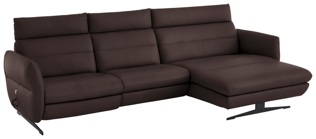 ECKSOFA in Echtleder Dunkelbraun  - Dunkelbraun/Schwarz, Design, Leder/Metall (300/157cm) - Dieter Knoll