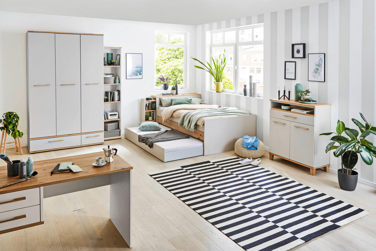 AUSZIEHBETT 120-210/200 cm Hellgrau, Eiche Artisan  - Hellgrau/Eiche Artisan, Konventionell, Holzwerkstoff/Kunststoff (120-210/200cm) - Venda