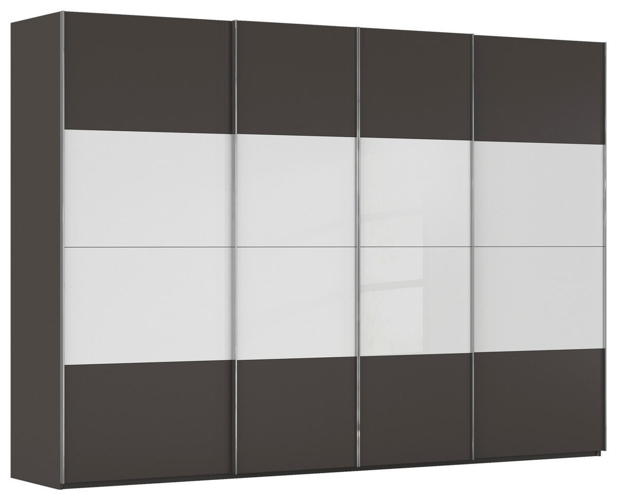 SCHWEBETÜRENSCHRANK 316/223/68 cm 4-türig Graphitfarben, Weiß  - Chromfarben/Graphitfarben, KONVENTIONELL, Glas/Holzwerkstoff (316/223/68cm) - Novel
