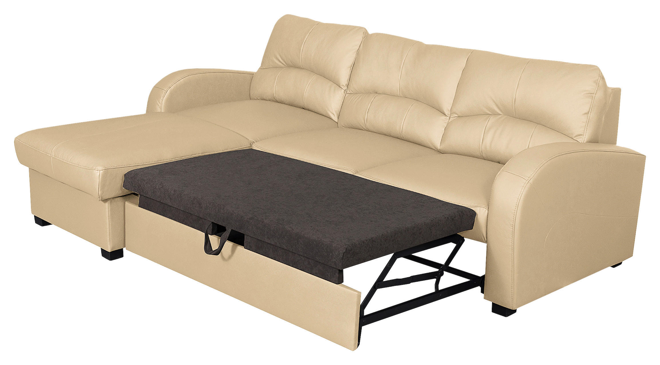 ECKSOFA Beige Echtleder Lederlook  - Beige/Schwarz, Design, Leder/Kunststoff (168/227cm) - Livetastic