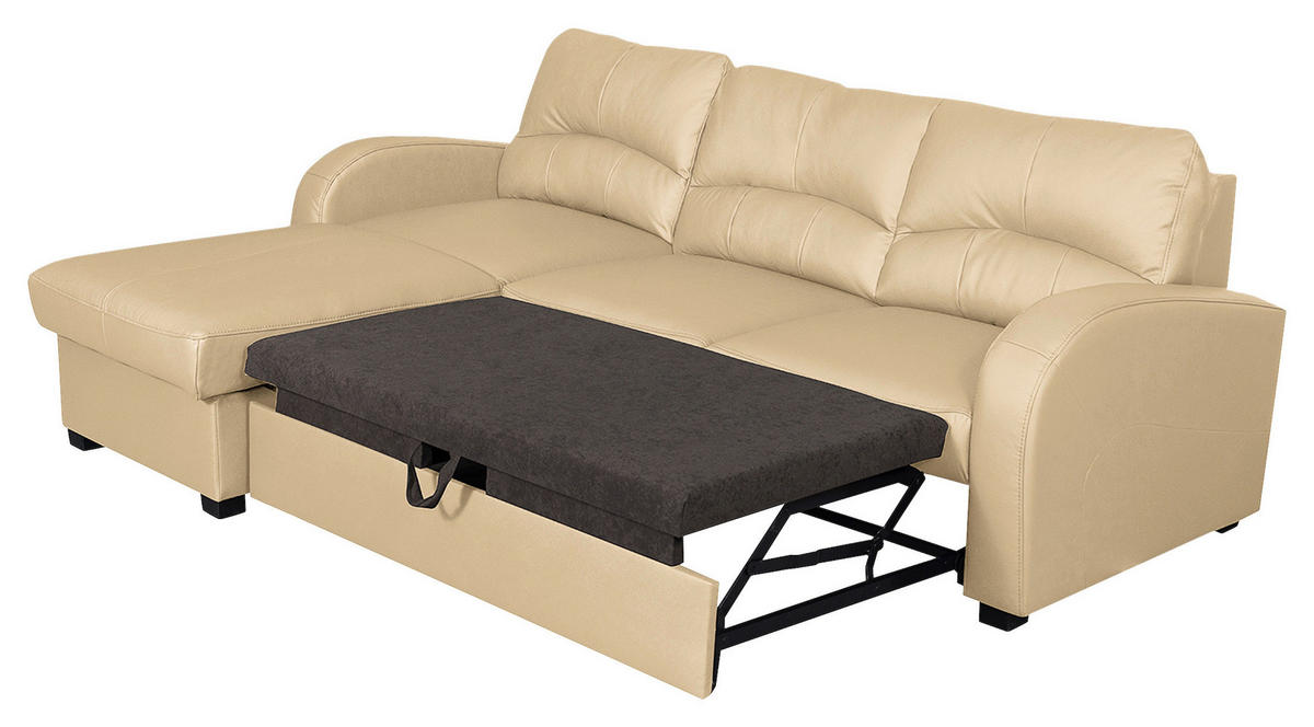 ECKSOFA in Lederlook Echtleder Beige  - Beige/Schwarz, Design, Leder/Kunststoff (168/227cm) - Livetastic